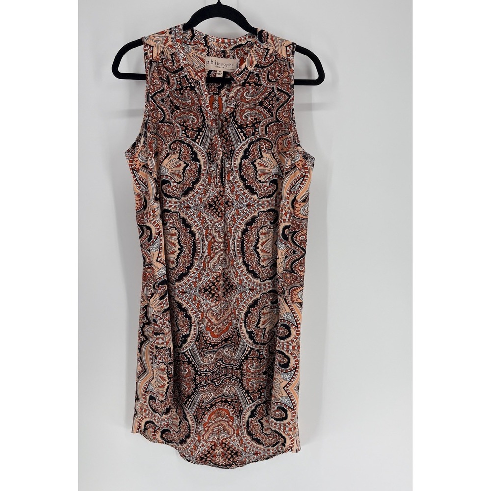 Philosophy Dress Womens Medium Black Orange Paisley Beachy Coastal Basic Career